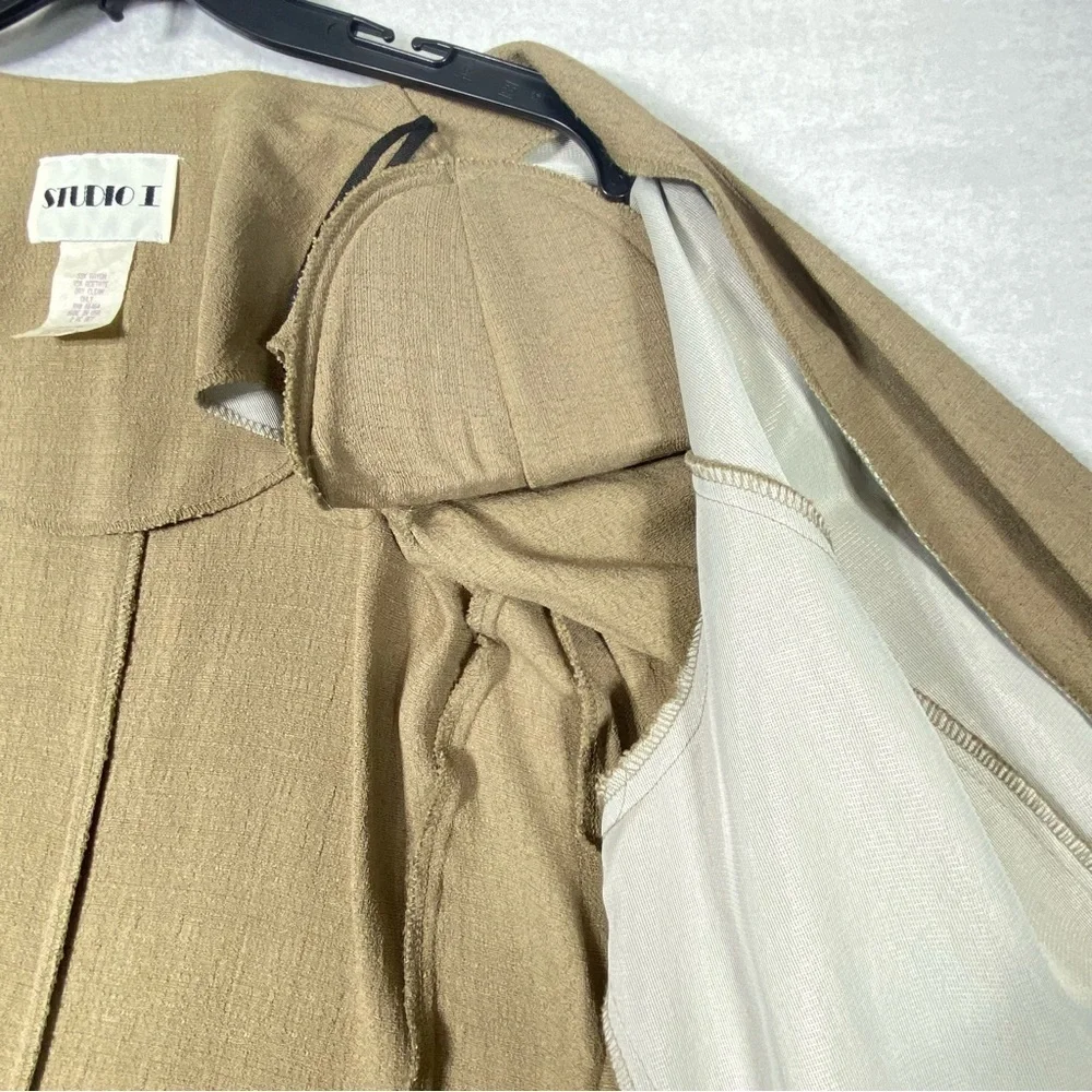 VINTAGE Studio I Single Button Blazer Women's 20W Tan Collarless Business USA